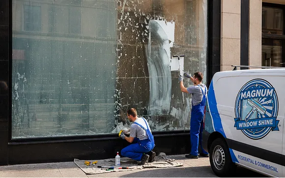 Magnum Window Shine safe professional service removing sticky residue removal Melbourne