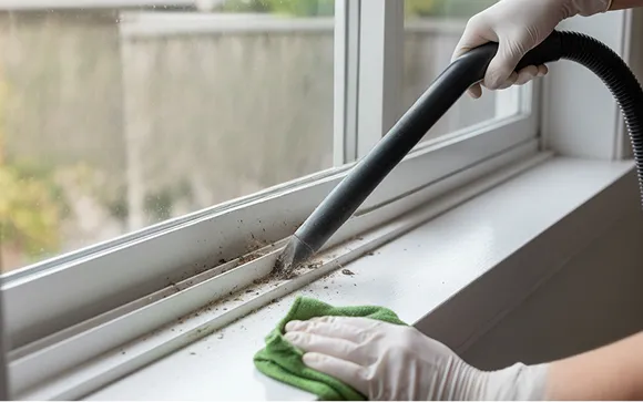 Magnum Window Shine professional technician track vacuuming out dirty cleaning Melbourne
